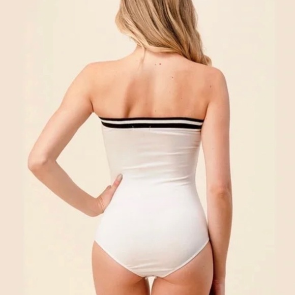 Heart & Hips White Black Band Tube Bandeau Style Bodysuit -Small - Picture 3 of 6